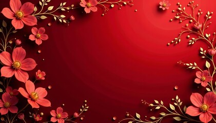 Classic background with luxurious red damask design and golden flowers, Red, Classic, Damask