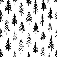 Obraz premium Forest Trees Seamless Pattern in Black and White