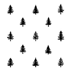 Silhouetted Evergreen Trees on a White Backdrop