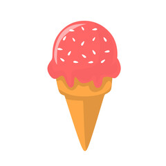 strawberry ice cream with sprinkles. ice cream cone vector illustration
