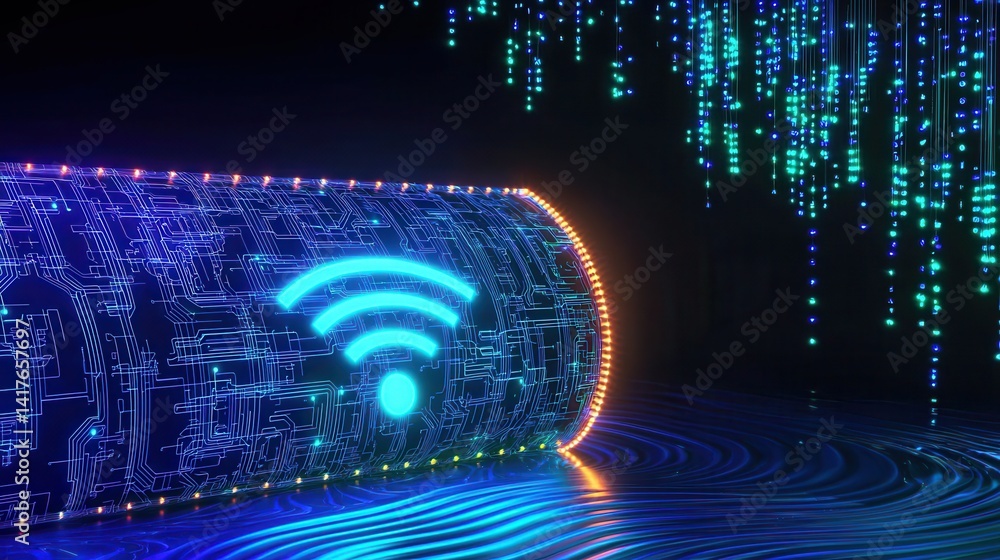 Aufkleber a futuristic representation of wi-fi technology featuring vibrant colors and circuit patterns, empha
