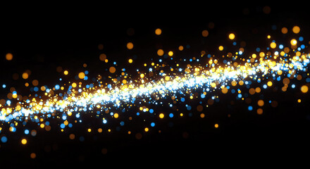 Blue and golden particle effects on black background