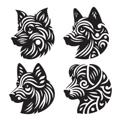 create 4 dog head silhouette vector on white background