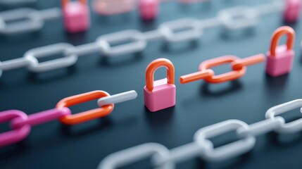 brand value concept. Colorful chains and padlocks illustrating security and protection concepts.