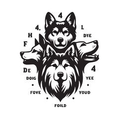 create 4 dog head silhouette vector on white background