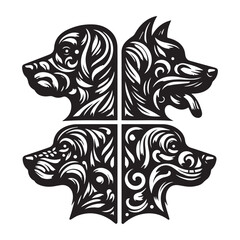 create 4 dog head silhouette vector on white background