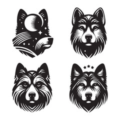 create 4 dog head silhouette vector on white background