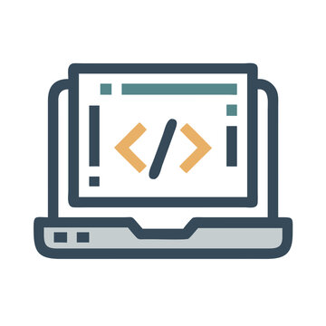 CSS Editor on Laptop Icon Representing Front-End Development and Web Design
