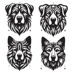 create 4 dog head silhouette vector on white background
