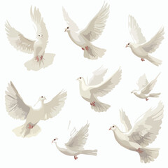 Obraz premium illustration, drawing, fly, vector, bird, white, symbol, wing, animal, graphic, dove, freedom, isolated, peace, background, nature, art, concept, flight, decorative, pigeon, branch, icon, design, wild