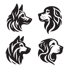 create 4 dog head silhouette vector on white background