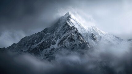 Fototapeta premium Mountain peak shrouded in mist, ethereal atmosphere, sense of awe and wonder, symbolic of spiritual ascension