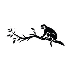 Branch with monkey minimalist silhouette design
