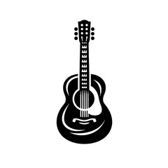 Elegant Guitar with Minimalist Design, Black and White Vector