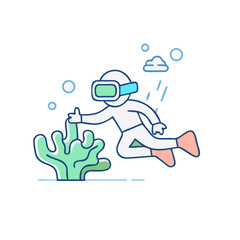 Fototapeta premium Scuba diver exploring coral reef, representing underwater adventure.