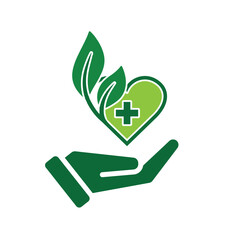 sustainable icon. vector heart and plant in hand. reuse, recycle, net zero, green energy, eco-friendly concept. Solid design style