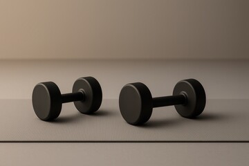 Minimalist shot of dumbbells placed on a perfect exercise mat