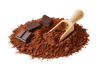 Dark Chocolate and Cocoa Powder on Transparent Background



