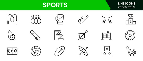 Sports and outdoor activities line icon set. Outline icon collection related to outdoor sports, Vector illustration web line icon collection