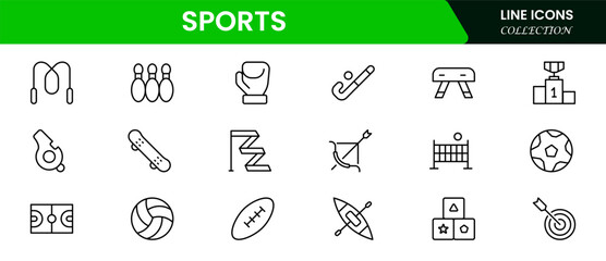 Sports and outdoor activities line icon set. Outline icon collection related to outdoor sports, Vector illustration web line icon collection