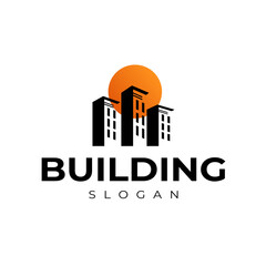 Obraz premium Urban Building Silhouette with sunset background can be used for Real Estate Logo Design