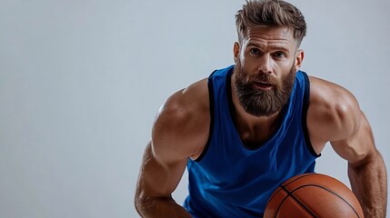 Focused basketball player with a determined gaze.