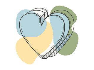 Delicate Hand-Drawn Heart, Layered Design with Pastel Colors, This whimsical illustration showcases a heart design with a layered effect, creating depth.