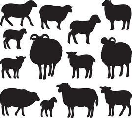 silhouette set of sheep animal icon design vector art illustration 