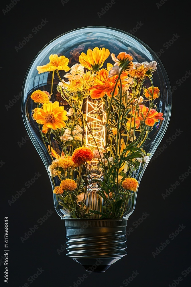 Poster a luminous brain radiates with an inner glow inside a beaming bulb, embodying imaginative ideas and 