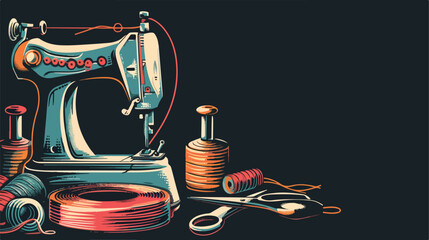 Elegant Sewing Design on Black Background: Vector Illustration