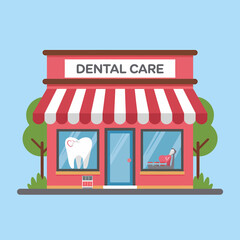Dental Care Clinic Frontage: Modern Flat Design Illustration