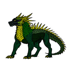 Obraz premium Majestic Green Spiked Fantasy Creature Illustration in Side Profile View