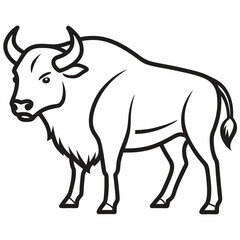 Simple a Bison line art vector white background