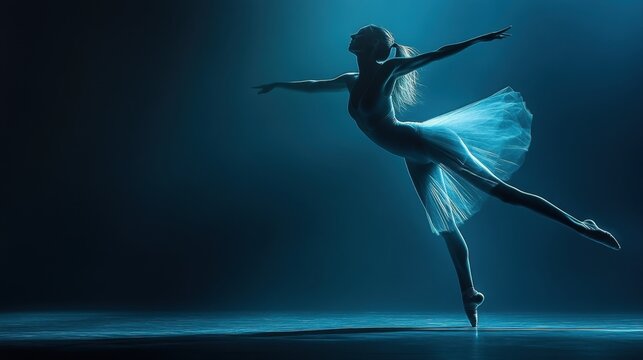 Graceful ballet dancer performing in dramatic lighting, showcasing elegance and poise in an artistic scene