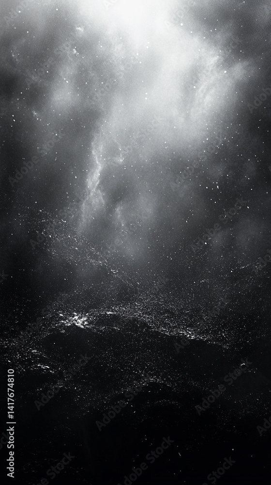 Poster grainy gradient background fading from black to white with soft vignette evokes mystery transition a