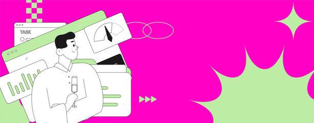 Flat vector illustration of business people operating work scene
