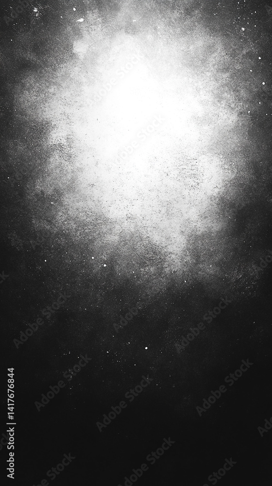 Poster grainy gradient background fading from black to white with soft vignette evokes mystery transition a