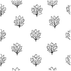 Seamless pattern of stylized black ink flowers