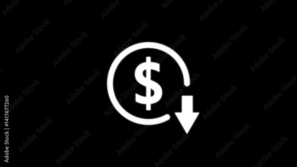 Poster dollar down icon symbol.dollar price collapse. dollar price fall.money reduction icon. dollar curren