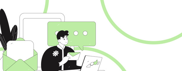 Flat vector illustration of business people operating work scene
