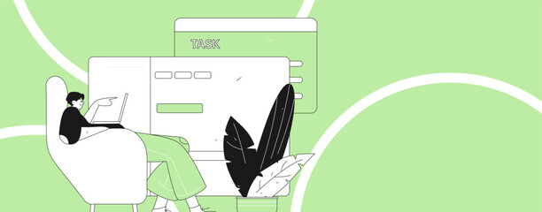 Flat vector illustration of business people operating work scene
