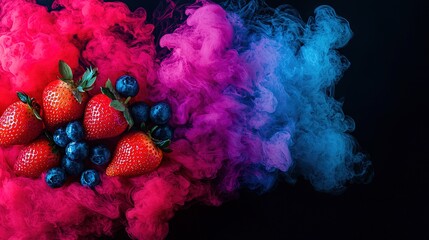 Fototapeta premium Vibrant berry vape clouds studio setting digital art surreal atmosphere close-up view flavorful imagination