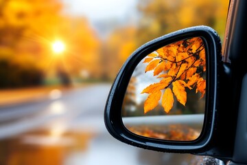 Fototapeta premium Autumn Reflection in Car Mirror
