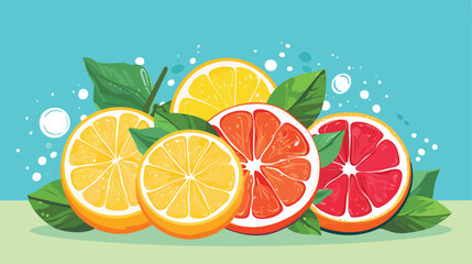 Vibrant Healthy Citrus Fruits on Colorful Background Vector Illustration