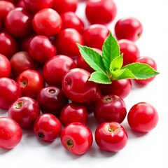 Obraz premium Group of ripe cranberries on white background, seasonal fruity harvest for food photography, background, ripe, white