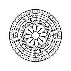 Mandala Design in Black and White with Intricate Circular Pattern Floral and Geometric Shapes Symmetrical Ornate Detailed Linework and Zentangle Style for Meditation and Spiritual Art