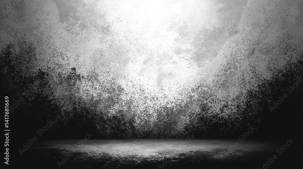 Poster grainy gradient background fading from black to white with soft vignette evokes mystery transition a
