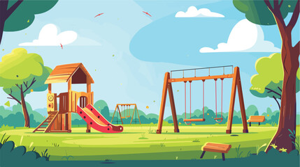 Vibrant Playground with Slide and Swings Illustration