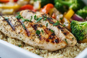 Grilled chicken breast on quinoa with vegetables