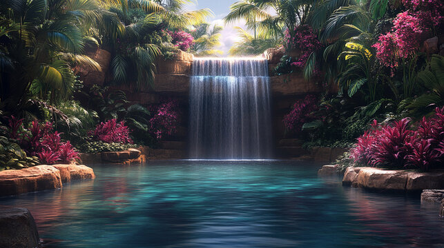 Mystical bioluminescent jungle with glowing orbs floating above a still reflective pool surreal flora in deep purples and teals evoking magic hidden realms and the mystery of untouched nature
- Powered by Adobe